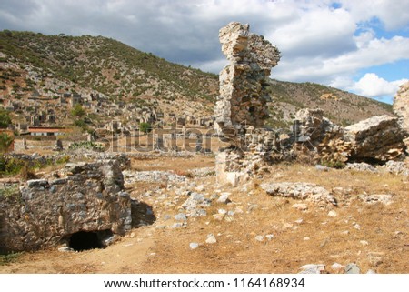 ruins of the ancient coastal city Anamurium, citadel houses, walls broken but still partly standing