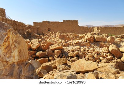 Ruins of ancient fortifications on top of Masada mount