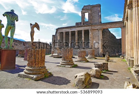 Ruins of Ancient Pompeii, Roman town destroyed by Vesuvius volcano in 79 AD