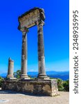 Ruins of ancient roman columns in Nyon, Switzerland