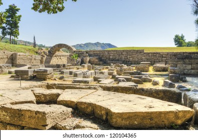 Ruins Of The Ancient Site Of Olympia, Where The Olympic Games Originate From.