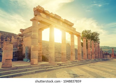 Ruins Of Ancient Temple In Lindos, Rhodes, Greece