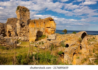 Ruins Of Basilica In Ancient City Anemurium, Roman Province Of Cilicia, Modern Turkey.