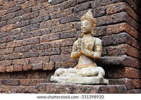 Ruins Buddha image, pagoda, monastery in ancient temple, Chiengmai province northern of Thailand.