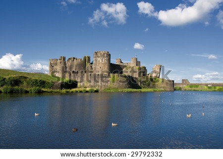 The ruins of Caerphilly Castle, Wales, United Kingdom