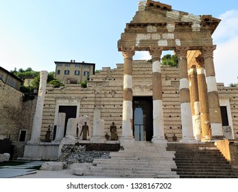 Ruins Of The Capitolium Or Temple Of The Capitoline Triad In Downtown Brescia, Lombardy, Italy