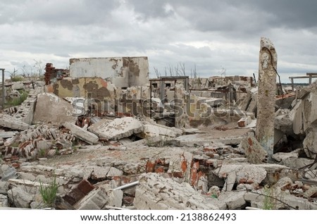 ruins of epecuen ruined city by flood, war scene