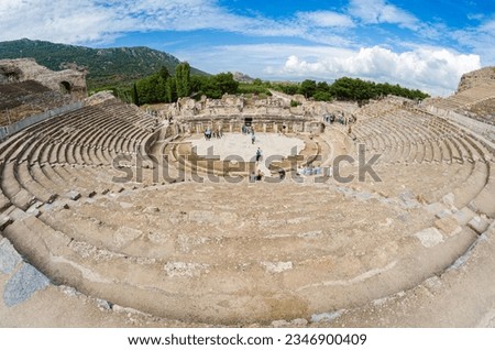 Ruins of the Ephesus ancient Greek amphitheater located in the Ephesus in Turkey in Central Aegean region.