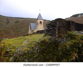 Ruins Of Esch Sur Sure Castle And A Church, Grand Duchy Of Luxembourg, Europe