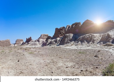 Ruins Of Fortress Ayaz Kala (“Ice Fortress”) Ancient Khorezm, In The Kyzylkum Desert In Uzbekistan