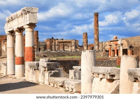 Ruins of the Forum of Pompeii, Campania, Italy, Europe.
Destroyed Temple in Pompeii, Campania, Italy, Europe.