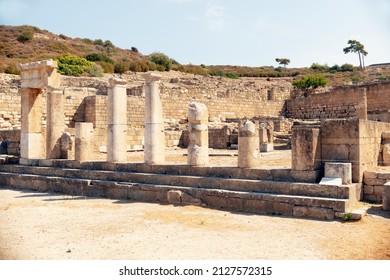Ruins of Hellenistic fountain square in ancient Kamiros archeological site Rhodes Greece