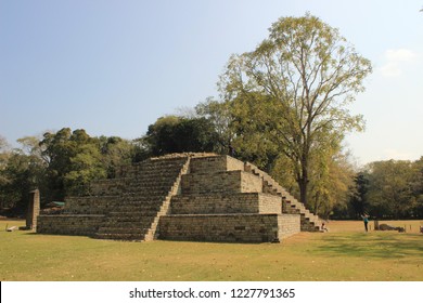 Copán Ruins, Honduras - February 20, 2017: Pyramid At Copan Ruins In Honduras, UNESCO World Heritage Site.