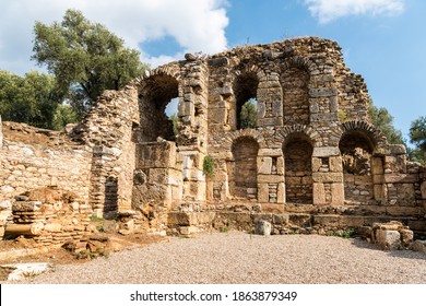 Ruins of the library at Nysa ancient site in Aydin province of Turkey. Built around AD 130, this multi-functional building served as a library, auditorium and courthouse. 