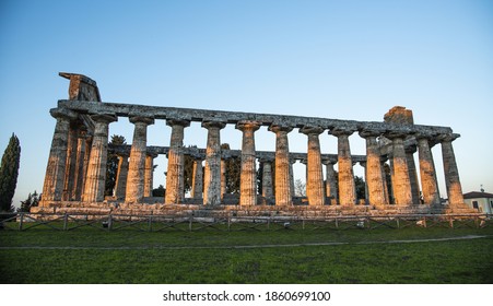 Ruins Of Magna Graecia Temples In Paestum