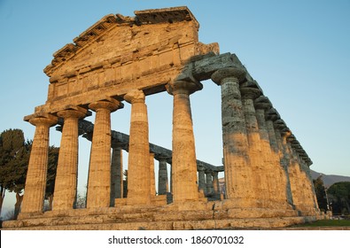 Ruins Of Magna Graecia Temples In Paestum