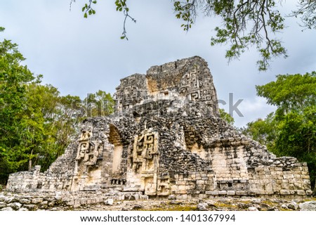 Ruins of a Mayan pyramid at the Chicanna Site in Campeche, Mexico