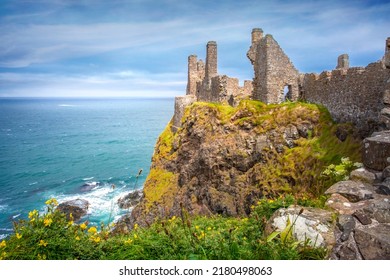 Ruins Of Medieval Dunluce Castle, North Ireland, County Antrim