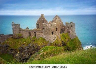 Ruins Of Medieval Dunluce Castle, North Ireland, County Antrim