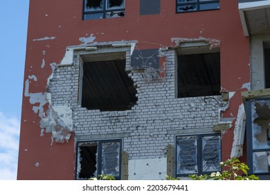 The Ruins Of Multi-storey Buildings After The Shelling. Burnt Houses Due To Explosions. The House Was Damaged By Bombs And Aircraft. War Between Russia And Ukraine, Irpin-Bucha, April 10, 2022