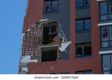 The Ruins Of Multi-storey Buildings After The Shelling. Burnt Houses Due To Explosions. The House Was Damaged By Bombs And Aircraft. War Between Russia And Ukraine, Irpin-Bucha, April 10, 2022