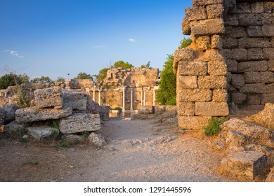 Ruins of Nymphaion, the ancient aqueduct of Side, Turkey