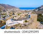 Ruins of the old castle called Chrysocheria castle or Pera Kastro in Pothia town, Kalymnos island, Greece.
