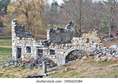 Ruins Of Old Historic Stone Barn Built In 1835 By Shaker Community Living In Harvard, Massachusetts (second Oldest Shaker Settlement In The United States).