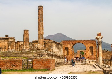 Ruins Of Pompeii With Mount Vesuvius