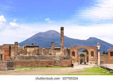 Ruins Of Pompeii And Volcano Mount Vesuvius, Italy