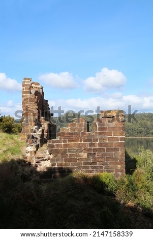Ruins of the prison on Sarah Island, Tasmania. Macquarie Harbor penal colony was located on Sarah Island.   