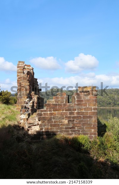 Ruins of the\
prison on Sarah Island, Tasmania. Macquarie Harbor penal colony was\
located on Sarah Island.  \
