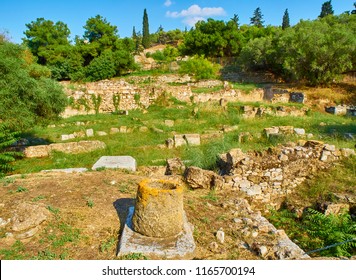 Ruins Of The Prison At The Southwest Area Of The Ancient Agora Of Athens. Here, The Famous Philosopher Socrates Was Locked Up And Executed In 399 BC. Attica Region, Greece.
