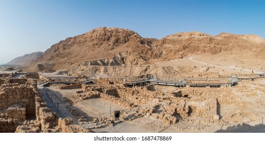 The ruins of Qumran archaeological in West Bank Israel Palestine here the dead sea scrolls have been found