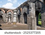 ruins of "qutub shahi mosque", famous archeological site of hindu-islamic influence culture at pandua, maldah, west bengal, india