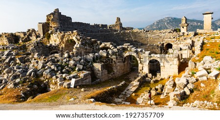 Ruins of Roman amphitheater in ancient Lycian city of Xanthos on site of present day Kinik, Turkey