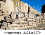 Ruins of the Roman wall in the old town of Zaragoza in Aragon, Spain.