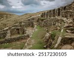 RUINS SUN ISLAND, TITICACA LAKE, BOLIVIA - January 10 2015: Inca ruins on the south side of Isla del Sol on Lake Titicaca