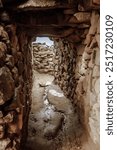 RUINS SUN ISLAND, TITICACA LAKE, BOLIVIA - January 10 2015: Inca ruins on the south side of Isla del Sol on Lake Titicaca