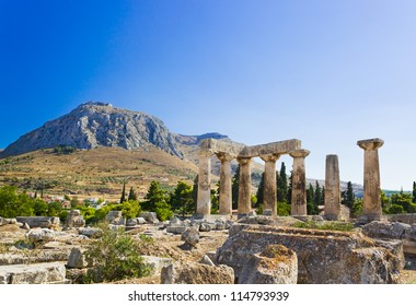 Ruins Of Temple In Corinth, Greece - Archaeology Background