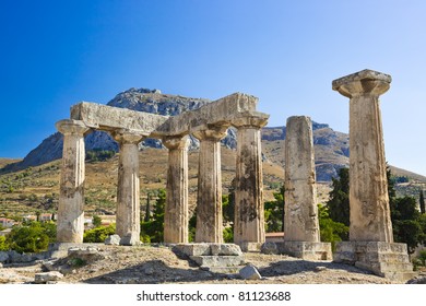 Ruins of temple in Corinth, Greece - archaeology background