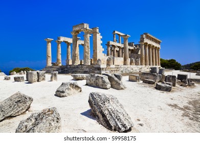 Ruins Of Temple On Island Aegina, Greece - Archaeology Background