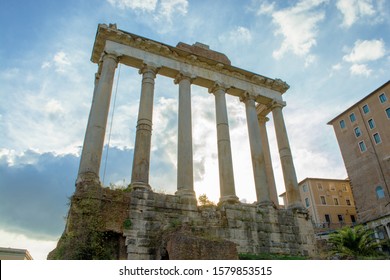 Ruins Of Temple Of Saturn - An Ancient Roman Temple To The God Saturn At The Roman Forum