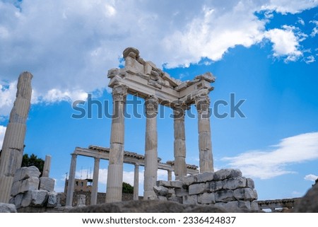 Ruins of the Temple of Trajan the ancient site of Pergamum. Pergamon was a rich and powerful ancient Greek city in Mysia.