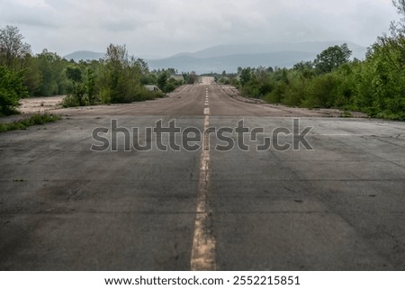 Ruins of underground airbase Zeljava, Bihac. Runway. Former military airfield on the border between Bosnia and Herzegovina and Croatia.