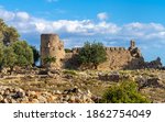 Ruins of the venetian Loutro fortress on hiking path to the rremote esort village of Loutro in the Sfakia region of Southern Crete, Greece