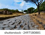 Ruins of the Via Appia Antica (ancient Appian way) in Rome, Italy