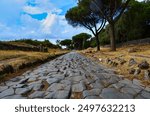 Ruins of the Via Appia Antica (ancient Appian way) in Rome, Italy