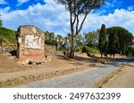 Ruins of the Via Appia Antica (ancient Appian way) in Rome, Italy