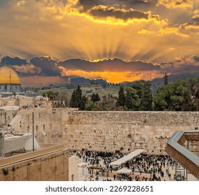 Ruins of Western Wall of ancient Temple Mount is  a major Jewish sacred place and one of the most famous public domain places in the world, Jerusalem - Shutterstock ID 2269228651